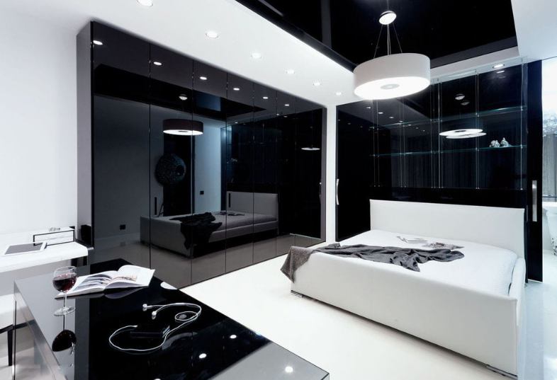 Черно белая спальня дизайн (78 фото)
